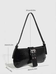 1pc Black Simple Women's Handbag, Minimalist Versatile Shoulder Bag, Fashionable Underarm Bag, Y2K Baddie Bag, Women's Bag - Black - View 2