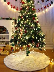 Falda de árbol de Navidad de 90-120 cm con estampado, decoración de fondo artificial para árbol, diseño de copos de nieve plateados, adecuado para fiestas, Navidad, decoración navideña, decoración del hogar en Navidad, regalos de Navidad, decoración navideña - Plata impresa - Ver 5