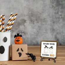 1 Piece Halloween Bathroom Door Decoration - Wash Hand Boo Decoration With Cute Witch Hat Ghost, Rustic Wood Hanging Sign With Metal Hook For Indoor/Outdoor Hanging - Spooky Home, Party Or Halloween Gift Decoration - No Batteries Required, Fun Holiday Design, Durable Wooden Construction