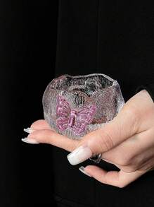 1pc/2pcs Japanese Style Glass Teaware, Wabi-Sabi Gongfu Tea Cups, Pink Butterfly Teacups, Living Room, Dining Room, Home Decor Back To School