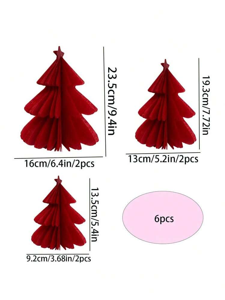 6pcs 3D Three-Layer Christmas Tree Decorations, Suitable For Christmas Holiday Indoor/Outdoor, Garden Tree Top Decor - Red - View 2