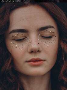 1pc Freckle Face Tattoo Sticker, Suitable For Women, Dot Freckle Star & Moon Pattern Temporary Tattoo Sticker For Face, Perfect For Christmas, Makeup, Gift, Holiday, Music Party - Black - View 4