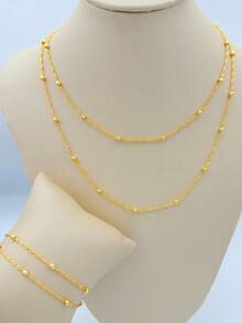 Necklace + Bracelet Kit For Women, Double And Laminated Twisted Band With Ball In 18k Gold Plated And 925 Silver - Vàng - Xem 6