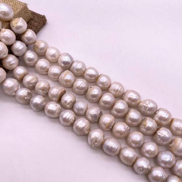 14mm-15mm White Colour(Few Yellow) Nearround Shape Growth Lines Natural Freshwater Pearl, DIY 1 Pc, 38cm/14.96inch