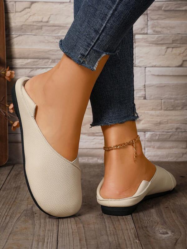 1. Comfortable Soft-Sole Beige Slip-On Flat Shoes - Wide Vintage Handmade Style Loafers For Women - Solid Color Round Toe Rubber Sole Shoes For All Seasons - Can Be Worn In 2 Ways