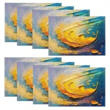 1/4/6/8/12 Pcs Linen Dining Table Placemats, Colorful Feather Oil Painting 3D Print Washable Table Mats, Surface Protective Pads, Indoor Outdoor Dining Table Mats, Suitable For Holiday Parties, Kitchen