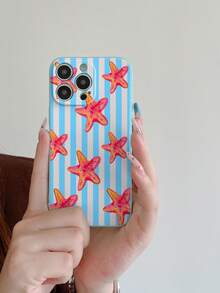 Compatible avec les modèles Apple 16, 15, 14, 13, 12, 11 Pro Max//Redmi/OPPO/Realme/Infinix. Étui de téléphone carré en TPU avec design d'étoile de mer rayé, frais d'été, couleur turquoise. Anti-chute, portable. - cyan clair - Voir 7