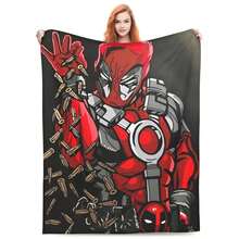 Cartoon Anime Deadpool Flannel Blankets Soft Bedding Throws For Home Decor Camping Novelty Bedspread Sofa Bed Cover - 白色 - 查看 1