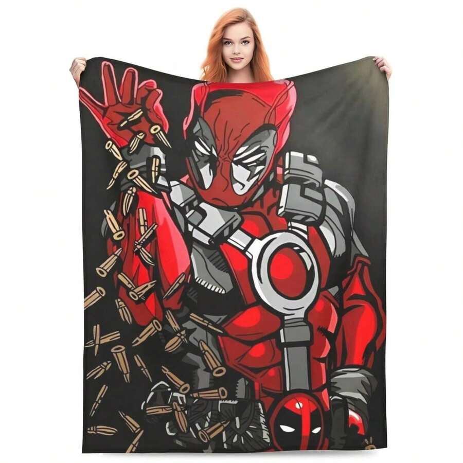 Cartoon Anime Deadpool Flannel Blankets Soft Bedding Throws For Home Decor Camping Novelty Bedspread Sofa Bed Cover - 白色 - 查看 1