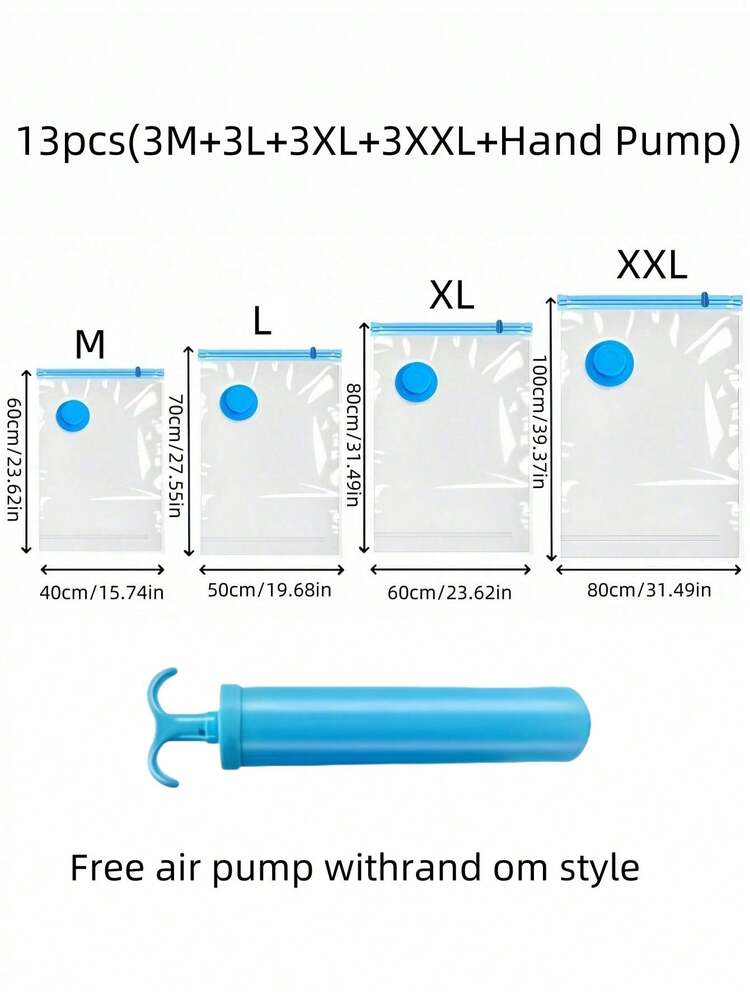 13pack Pack Space Saver Vacuum Storage Bags, Kitchen Storage Organization, For Clothing Storage And Underbed Storage, Storage Bags Vacuum Sealed, For Toy Storage Bags, Home Travel Essentials, Duffle Bag For Travel Pump Included,Vacuum Sealer Bags For Clothes, Comforters, Blankets, Bedding - Multicolor - View 18