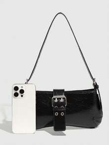 1pc Black Simple Women's Handbag, Minimalist Versatile Shoulder Bag, Fashionable Underarm Bag, Y2K Baddie Bag, Women's Bag - Black - View 5