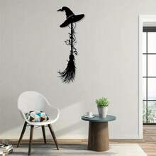 1 Stück Vintage Hexenbesen Metallwanddeko, rostfreies Eisen Halloween Dekoration