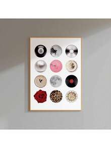 Circles Collage Aesthetic Retro Room Wall Print Apartment Wall Decor, Retro Wall Art Prints Eight Ball Poster Aesthetic Room Decor Canvas Painting Wall Art For Living Home Decor Holiday & Birthday Gift, Office Decoration Arranged Artwork Optional Frame