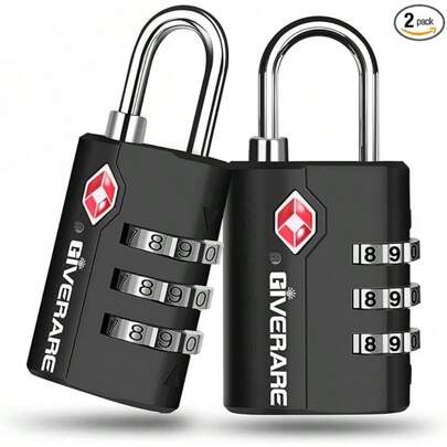 2 Pack Travel Luggage Locks, Suitcase Combination Lock, Keyless 3-Digit Zipper Padlocks, Accepted Compatible Padlock For Gym Locker, Golf Bag Case, Backpack-Black