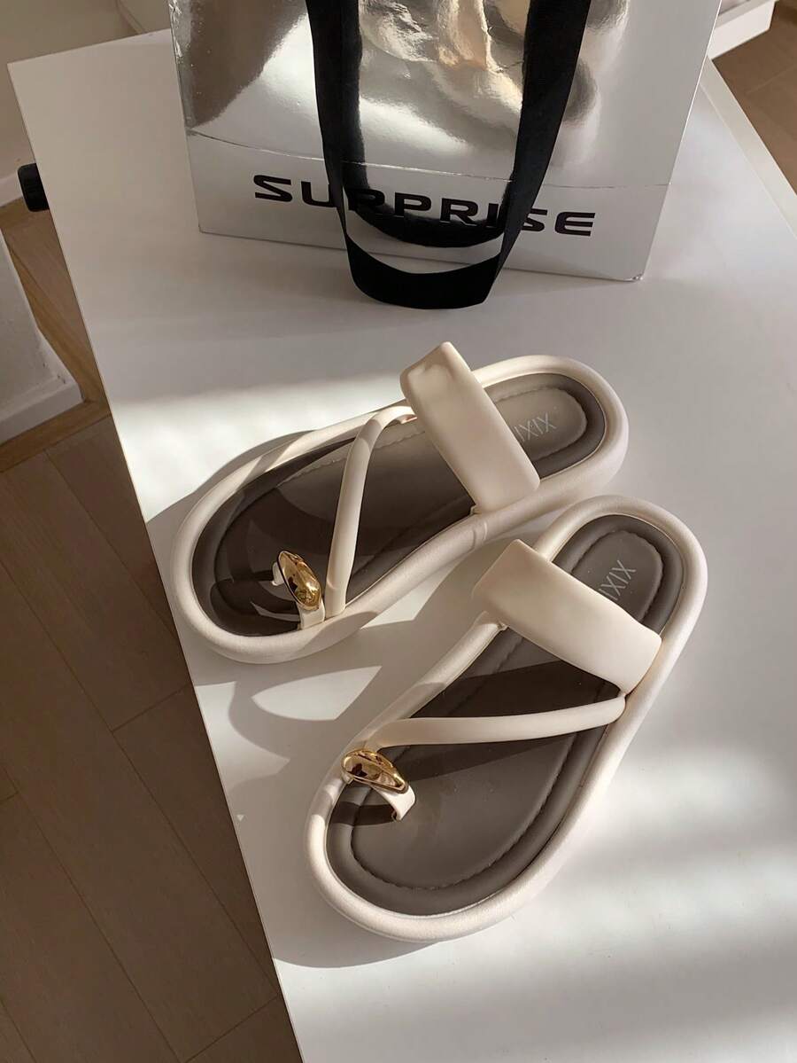 XIXITIAO 女士户外软底人字拖，百搭纯色沙滩凉鞋，法式简约风格平底方头轻便舒适休闲家居拖鞋，适合海滩/户外/派对等场合