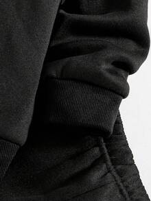 Tween Boy Letter Print Warm Crew Neck Sweatshirt And Pants Set - Black - View 5