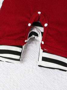 Bộ 2 món/Bộ đồ liền thân tay ngắn họa tiết gấu thêu cổ polo mùa hè cho bé trai & bộ đồ liền thân tay ngắn màu trơn - Màu Đỏ Sâu - Xem 6