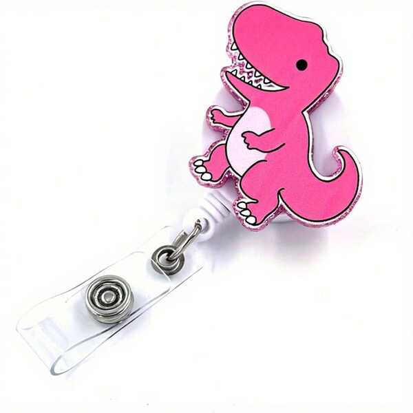 Tian Zhun Happy Dinosaur Badge Reel With ID Clip Cute T-Rex Dino Acrylic Badge Clip Name Work Accessories, For Nurse Medical Ob Gyn Pediatrics Student Teacher