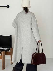 Women's Solid Color Lapel Casual Double-Faced Wool Coat, Autumn Winter. - High Asian Gray - View 3