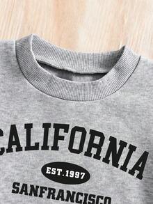 Tween Boy Letter Graphic Print Crew Neck Sweatshirt And Sweatpants Set - Grey - View 7
