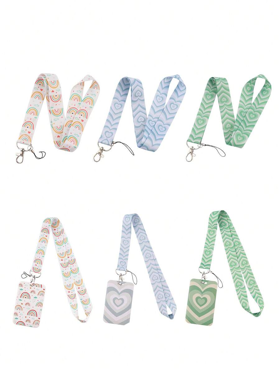 1 Stück minimalistischer Herz-Muster Schlüsselband, Hängende Karten-/Ausweishalterung, geeignet für Studentenausweis, Autoschlüssel, Schlüsselanhänger Armband Halloween Accessoires Lehrertag Weihnachtsgeschenkideen Taschenlanyards mit ID-Halter Autozubehör Taschenanhänger - Verschiedenfarbig - Übersicht 1