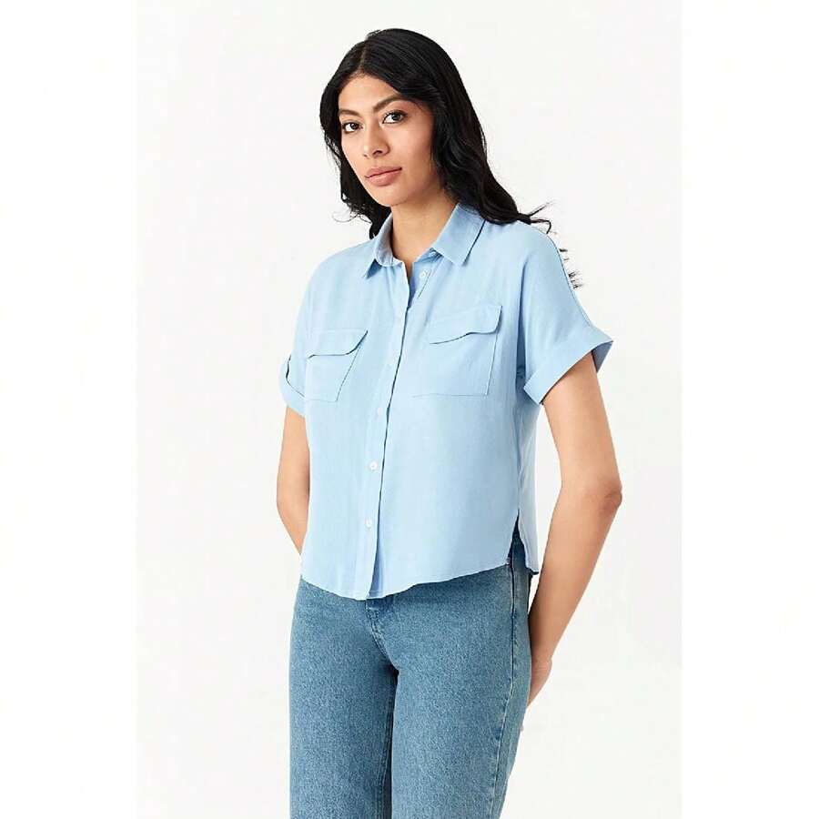 SELECT Light Blue Double Pocket Shirt - Baby Blue - View 1
