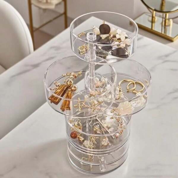 1 Stück transparente drehbare Schmuckbox, mehrstöckige Prinzessin-Stil Aufbewahrungsbox für Accessoires