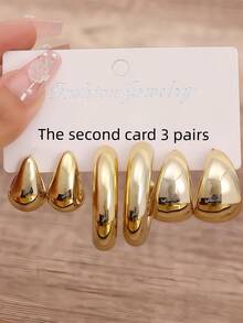 3 Pairs/9 Pairs New ABS Resin & CCB Exaggerated C-Shaped Water Drop Personalized Fashion Earring Set