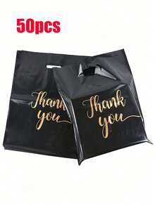 50 Piece Black Thank You Gift Wrap Bag - Black 50pcs - View 2