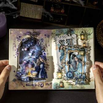 1 pieza Cinta Washi de la Serie Diaria del Mago, Cinta PET con tema de personaje de mago vintage adecuada para varias ocasiones de collage, combinación de magia + escena, contenido rico, cinta troquelada fácil de escenificar, 6 estilos, de vuelta a la escuela