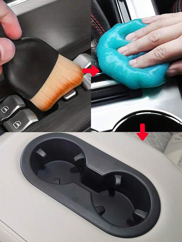 2pcs Car Cleaning Brush + Cleaning Clay Set, Car Interior Brush, Air Vent Duster, Car Cleaning Gel, Magical Cleaning Gel, Car Interior Dust And Dirt Cleaning Clay, Reusable Universal Gel Car & Boat Air Vent Cleaner!