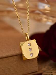 1pc Quirky Dice 1-6 Dot Design Zirconia Necklace For Women, Fashionable Commuting Style Everyday Wear Gold Jewelry