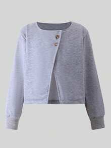 秋季女童休闲条纹衬衫、灰色夹克三件套 - 灰色 - 查看 8