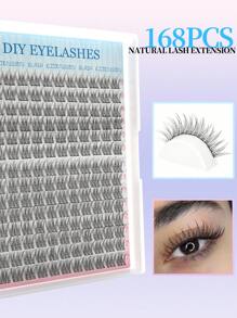 طقم إرباك رموش DIY 168 قطعة رموش فردية قوس D مزيج من 9-12 ملم مع الصق الرموش والختم وأداة تطبيق الرموش للاستخدام المنزلي الذاتي