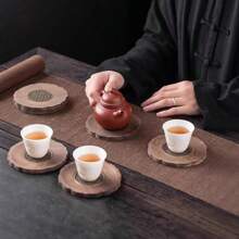 Lotus 竹木牛头杯垫，用于保护咖啡桌面 - 合金茶壶碟，用于火锅，日式防滑耐热杯垫，用于餐桌和厨房装饰，适用于各种杯子木制餐桌饮料 - 棕色 - 查看 6