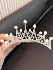 1pc Large Size Girl's Crown Hair Clip, Rhinestone Hair Fork Suitable For Birthday Party, Festival, Wedding Decoration - Silver - View 16