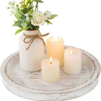 1pc Vintage Wooden Round Decorative Tray, Farmhouse Distressed Candle Holder Base, Home Living Room Incense Candle Plate