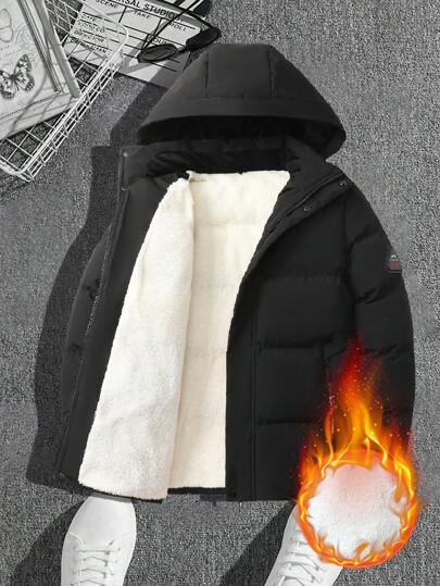 Abrigo casual de invierno para hombres, con forro térmico acolchado, cierre frontal con cremallera, forro de felpa, capucha desmontable, material grueso, adecuado para el invierno