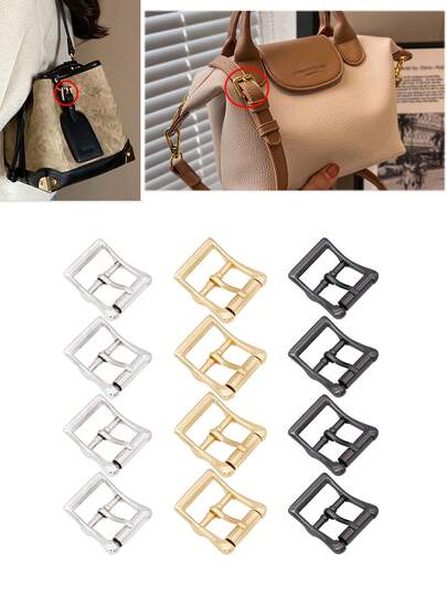 4Pcs Thick Metal Roller Buckle, Single Prong Belt Buckle Square Center Bar Buckles For Bags Leather Craft Accessories DIY Purse Making