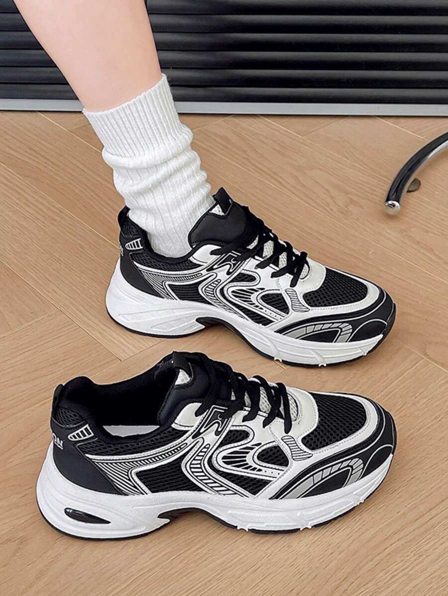 全新男女休闲运动鞋，时尚厚底运动鞋，百搭情侣鞋，四季皆宜 - 黑色 - 查看 1