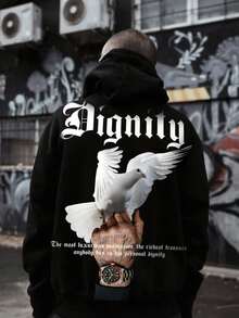 Dark Style Graphic Print Drawstring Hoodie, Extremely Cool, Essential For Streetwear