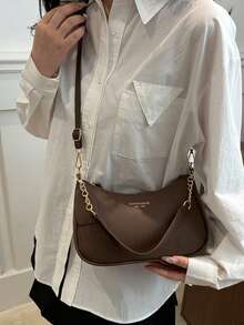 1pc Solid Color PU Leather Fashion Underarm Bag. It Is A Simple And Stylish Large Capacity Shoulder Bag - Coffee - View 5