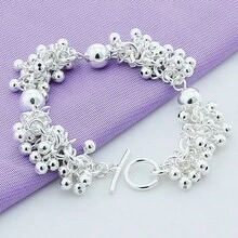 925 Sterling Silver Plated Grapes More Beads Charm Bracelets Jewelry For Fashion Women Wedding Engagement Gift - Silver - View 2