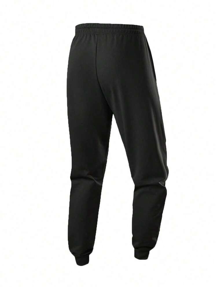 男士弹力腰抽绳运动裤，轻薄透气，时尚休闲，春秋季 - 黑色 - 查看 2