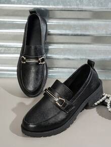 Giày lười nữ màu đen đa năng, giày bệt mũi tròn chất liệu PU mềm mờ thời trang xuân/thu mới, cỡ lớn, giày thường ngày đi làm đi làm kiểu Anh - màu đen - Xem 5