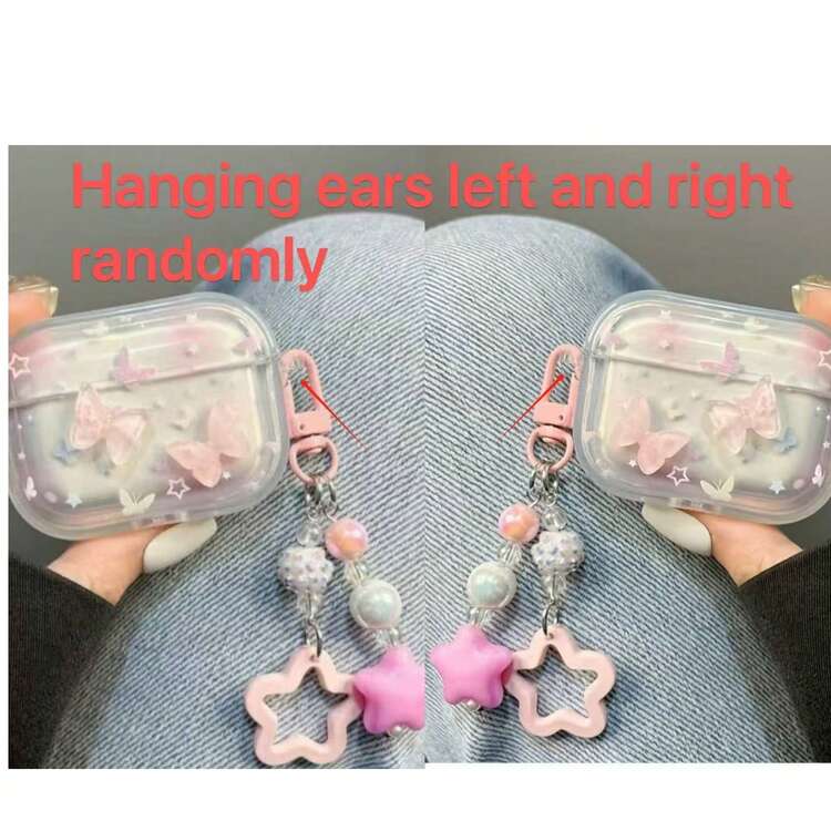 グラデーションパープルフラワー＆ピンクバタフライ/オーシャンテーマ Pro 2 保護ケース、AirPods Pro 3/2/3用ソフトカバー、Apple 第4世代Bluetoothイヤホンシェル、ホリデーギフト - バタフライスタイル+チェーン - 見る 5