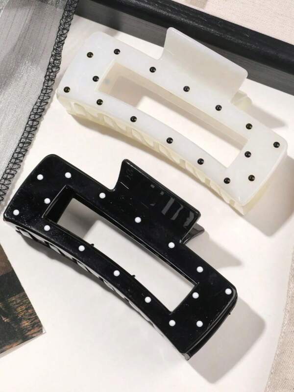 قطعتان مشبك شعر مربع كبير لامع بنقاط بيضاء وسوداء لتسريحات الشعر العادية، مشبك شعر، مشبك شعر، إكسسوارات شعر، إكسسوارات الخريف، مشابك شعر الشتاء، إكسسوارات للملابس في العطلات للمرأة