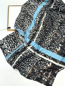 1pc Leopard Print Scarf, Fashionable Women's Silk Scarf With Tassels, Versatile Shawl For Sun Protection - Blue - View 3