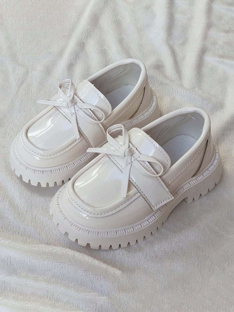 1 Pair Girls' Shallow Cute Princess Flat Leather Shoes, Breathable Soft Sole Non-Slip Versatile Children Shoes, Infant Toddler Easy On/Off Walking Shoes, Suitable For Spring, Summer, Autumn - Beige - View 1