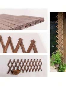 1 Piece Carbonized Wood Retractable Fence - Multi-Purpose Trellis For Climbing Plants, Decorative Outdoor Wall Panel, Solid Wood Grid For Flower And Lawn Fencing, Home And Garden Decor - Multicolor - View 8